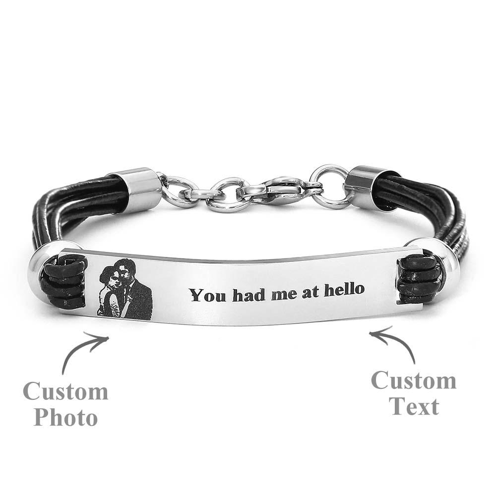 Pulseira De Couro Com Foto Personalizada Gravada Personalizada Pulseira Simples Ajustável Presentes Para Homens - soufeelbr