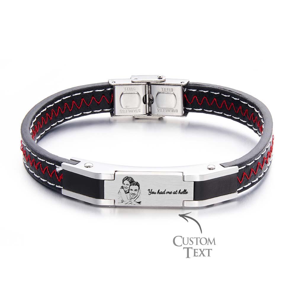 Pulseira Gravada Com Foto Personalizada, Presente Masculino De Couro Da Moda - soufeelbr