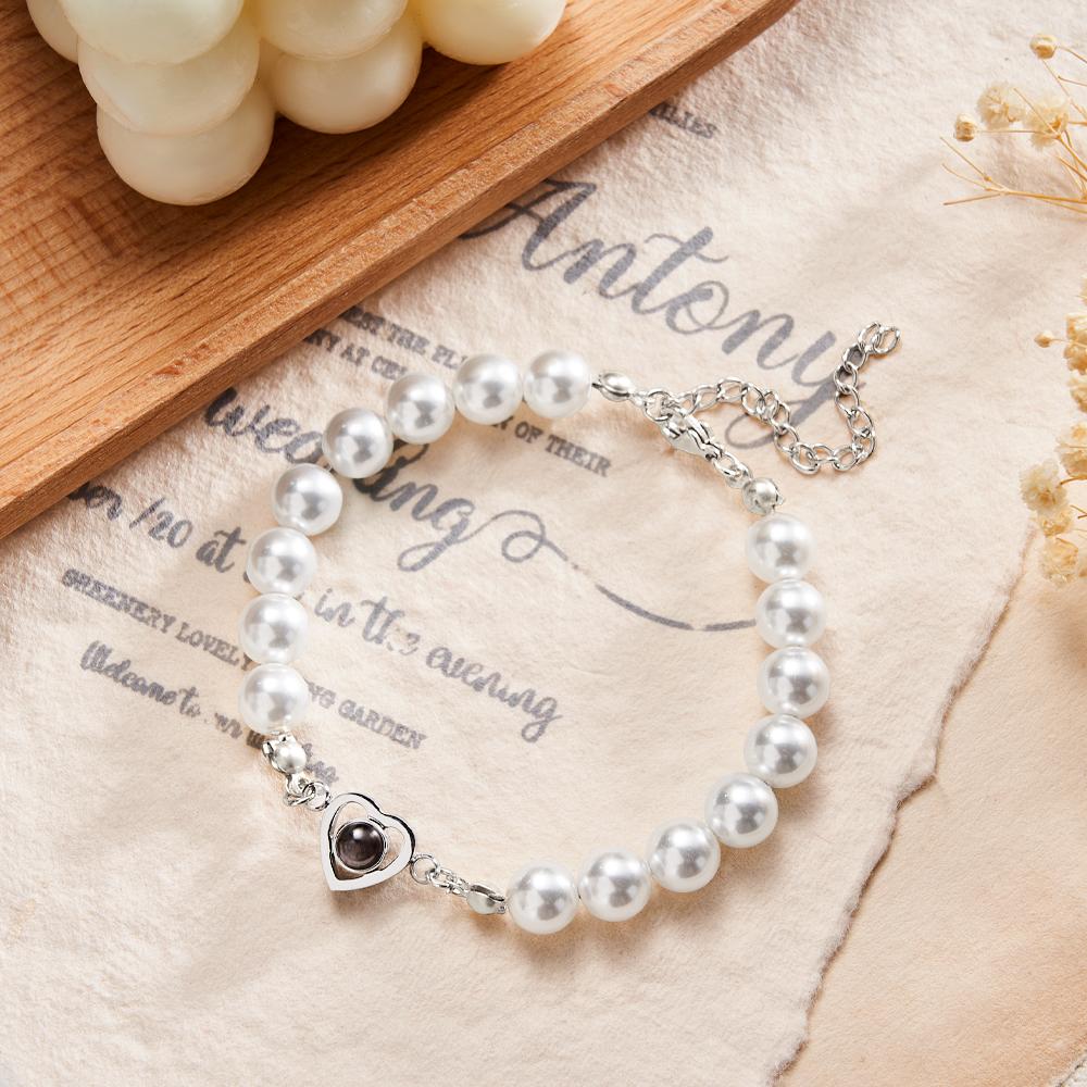 Pulseira De Projeção Personalizada Coração Pérola Presente Para Ela - soufeelbr