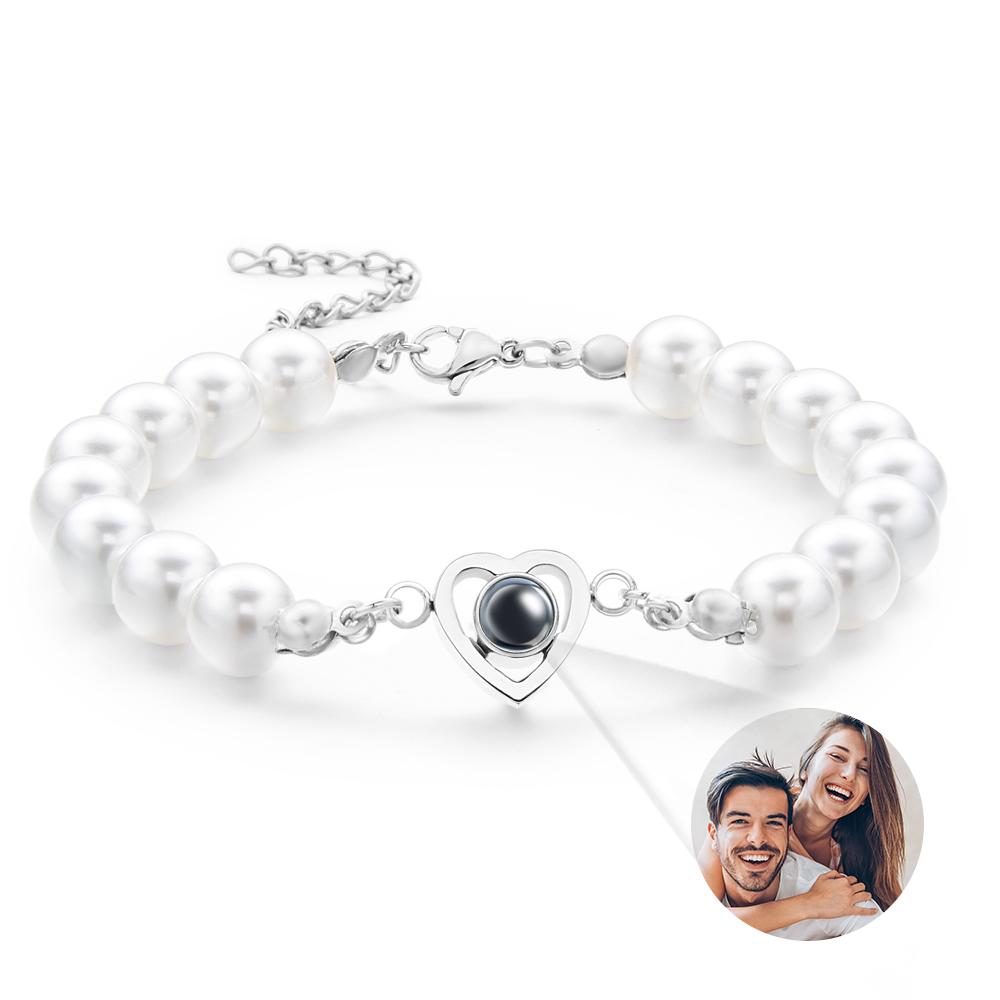 Pulseira De Projeção Personalizada Coração Pérola Presente Para Ela - soufeelbr