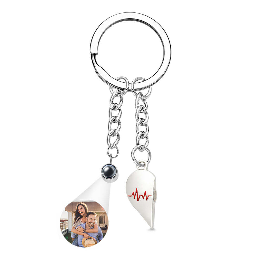 Chaveiros De Coração Com Foto Personalizada, Chaveiros Magnéticos De Batimento Cardíaco Com Projeção De Casal