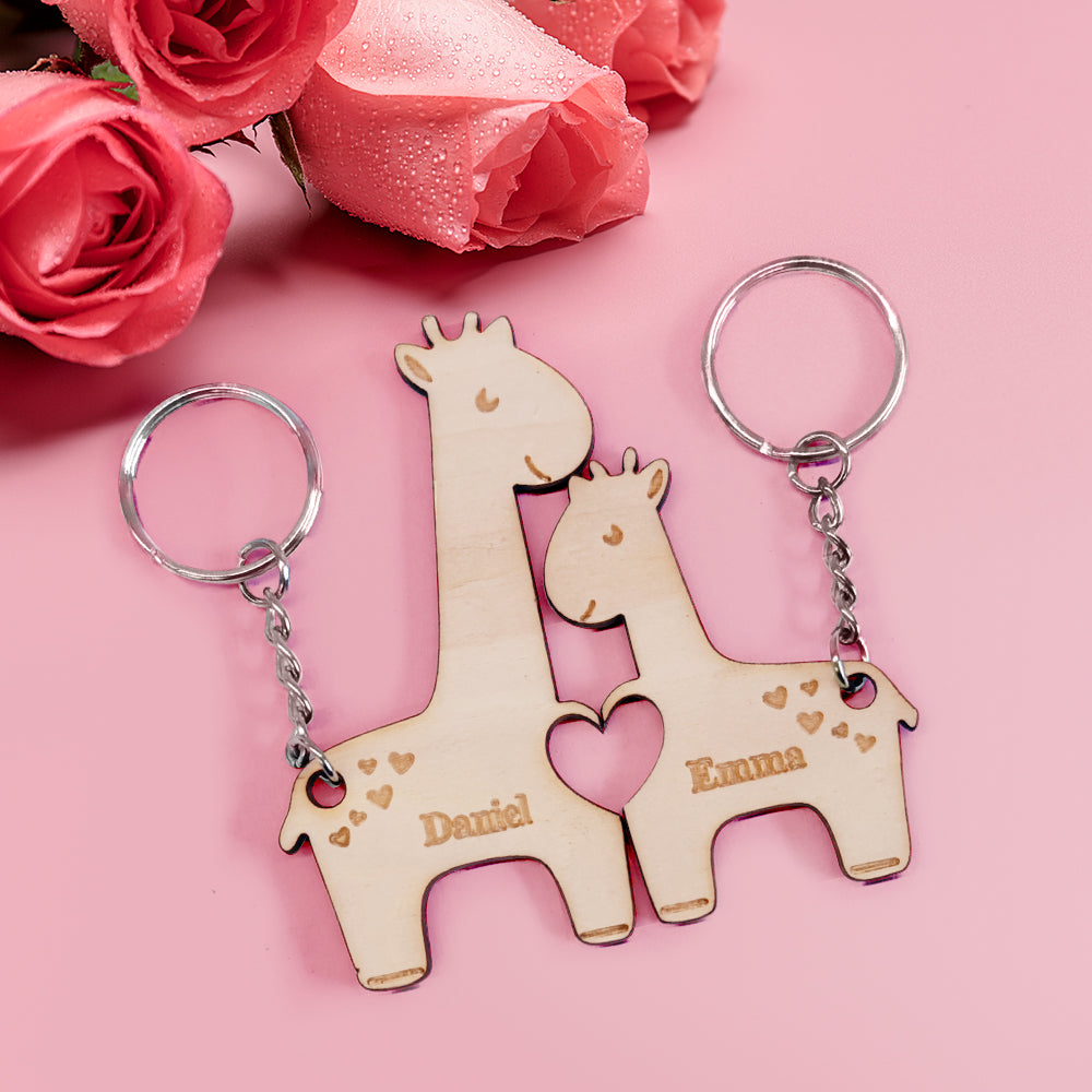 Chaveiro Personalizado De Casal Combinando, Chaveiro Personalizado De Girafas, Presentes De Dia Dos Namorados Para Amantes - soufeelbr