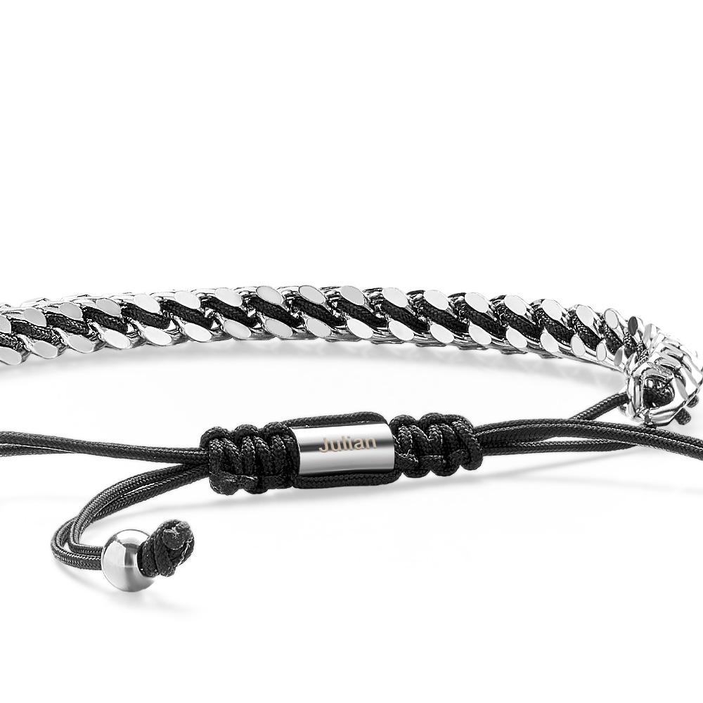 Pulseira Masculina De Corda De Metal, Tecido E Aço Inoxidável, Vermelho, Preto E Prata, Pulseira Personalizada Com Caixa De Texto - soufeelbr