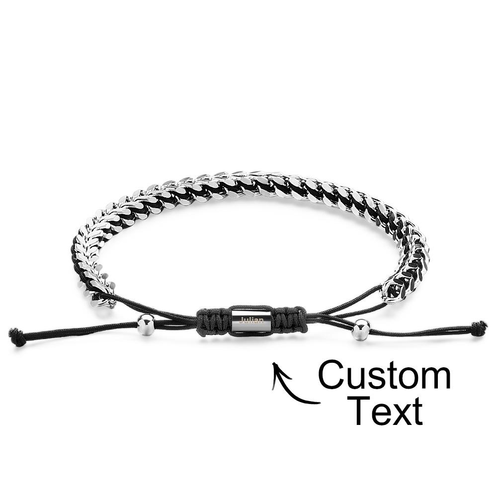 Pulseira Masculina De Corda De Metal, Tecido E Aço Inoxidável, Vermelho, Preto E Prata, Pulseira Personalizada Com Caixa De Texto - soufeelbr