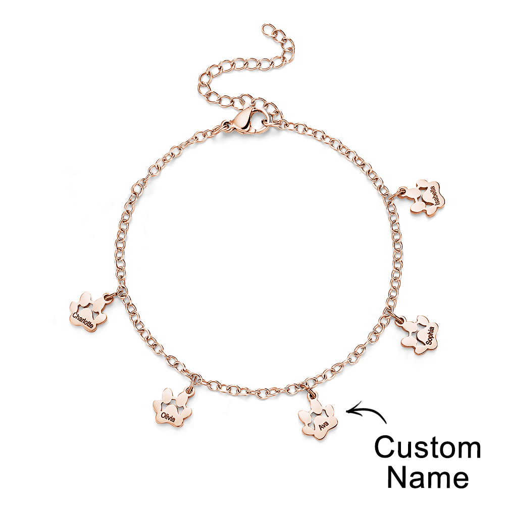 Pulseiras Com Estampa De Pata Com Nome Personalizado, 1-6 Nomes, Pulseiras De Pata De Cachorro, Pulseiras Minimalistas De Pata De Gato Para Amantes De Animais De Estimação - soufeelbr