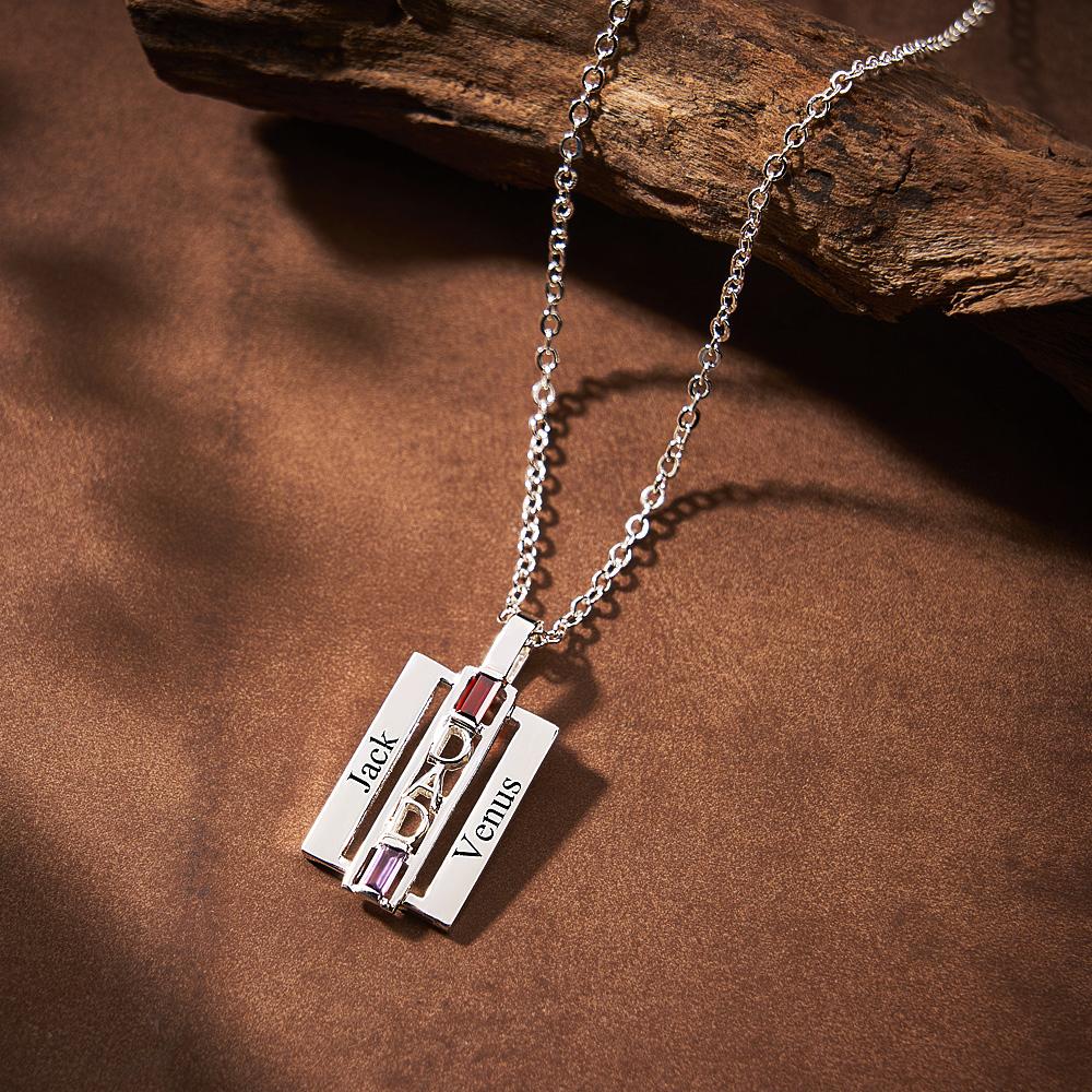 Colar De Pai Personalizado Com Pedra De Nascimento Gravada Joias Da Moda Presente De Dia Dos Pais - soufeelbr