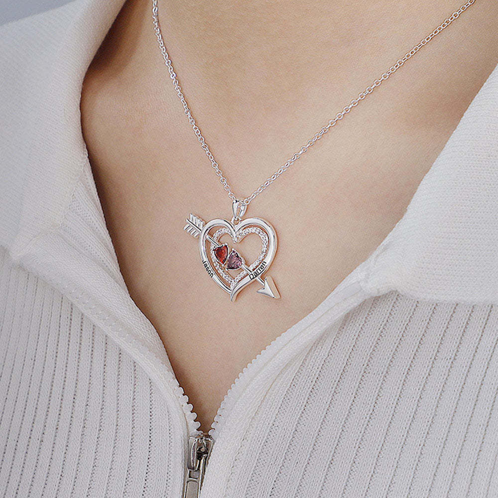 Nome Personalizado Birthstone Cupido Seta Coração Colar Gravar Colar Para Ela - soufeelbr