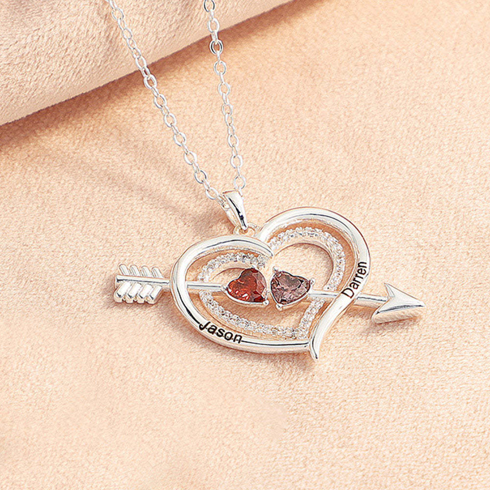 Nome Personalizado Birthstone Cupido Seta Coração Colar Gravar Colar Para Ela - soufeelbr