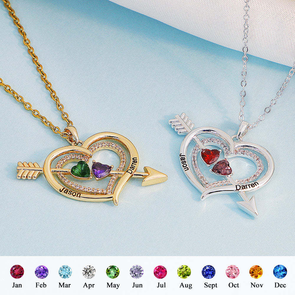 Nome Personalizado Birthstone Cupido Seta Coração Colar Gravar Colar Para Ela - soufeelbr