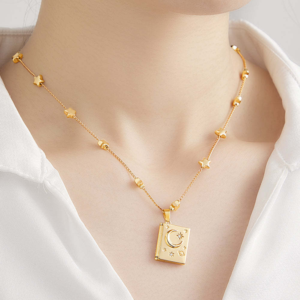 Colar Com Medalhão Com Foto Personalizada, Elegante, Estrela, Lua, Elemento, Pingente, Presente De Amor - soufeelbr