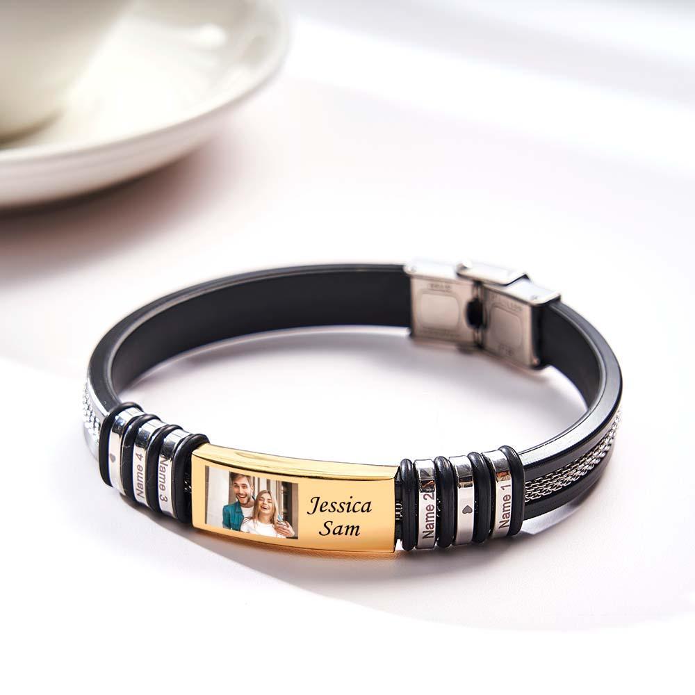 Pulseiras De Memória Com Foto Colorida Personalizadas, Gravadas Com 4 Nomes, Pulseira Masculina, Presente De Aniversário E Amizade - soufeelbr