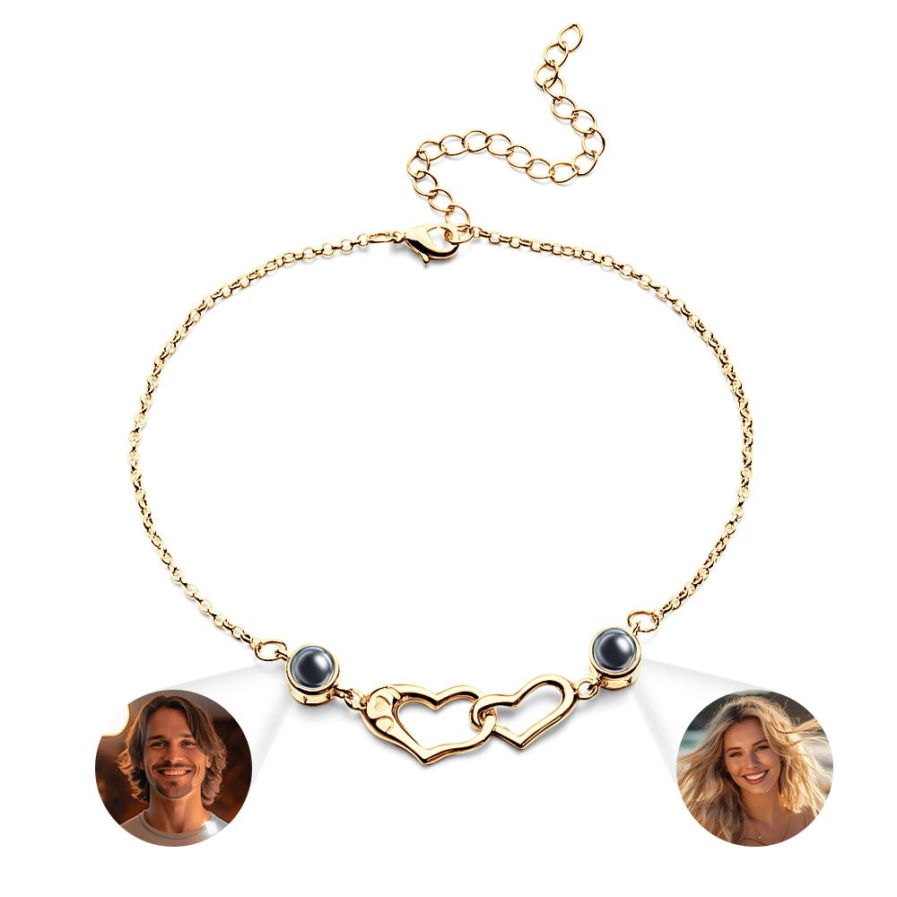 Pulseira De Projeção De Dois Corações, Imagem Personalizada Dentro Da Pulseira, Joias De Lembrança, Presente Moderno Para Melhor Amigo - soufeelbr