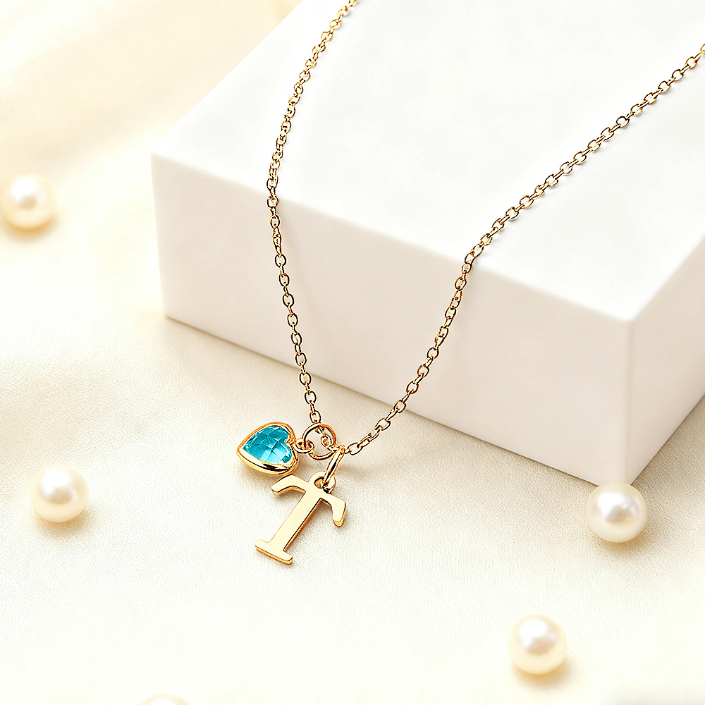 Colar Personalizado Com Pingente Em Formato De Coração E Pedra De Nascimento, Ideal Para Aniversários E Natal. Presente Perfeito Para Ela. - soufeelbr