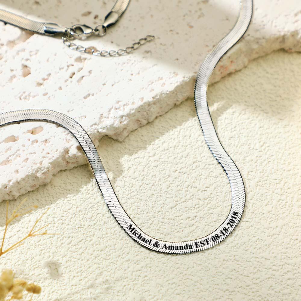 Colar De Corrente De Espinha De Peixe Gravável Personalizado Com Presente De Texto Personalizado Para Ela - soufeelbr