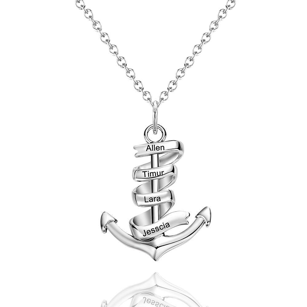 Colares Personalizados Com Nome Gravado Para Mulheres, Colar Com Âncora E Barra De Coração, Joia Memorial - soufeelbr