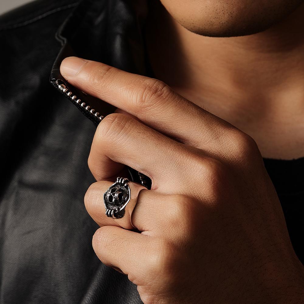 Anéis Gravados Personalizados Anéis Punk Masculinos Anéis De Esqueleto Presente Para Ele - soufeelbr