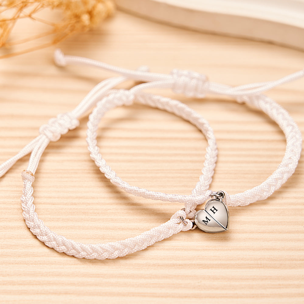 Pulseira De Carta Personalizada Tecido Coração Presente Magnético Para Casal - soufeelbr