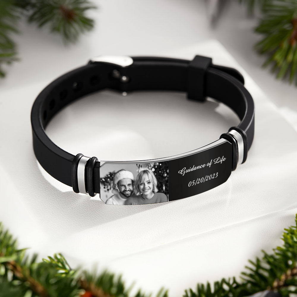 Pulseira Masculina Personalizada Com Foto Gravada, Presente De Natal Perfeito Para Casal Recém-casado - soufeelbr
