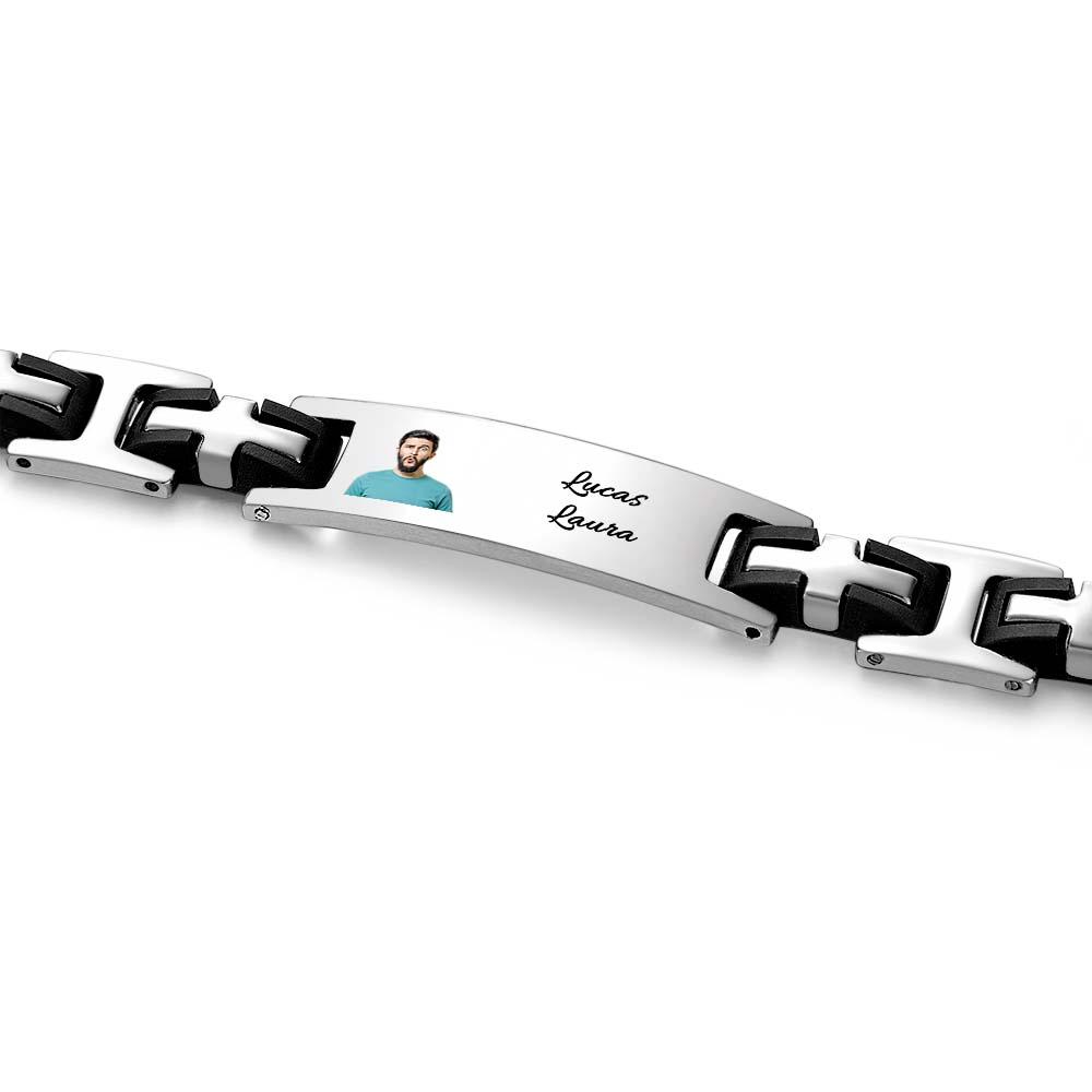 Nome Gravado Pulseira Jóias Personalizado Foto Pulseira Pulseira De Aço Inoxidável Masculino Presente Para Papai Presente Do Dia Dos Pais - soufeelbr