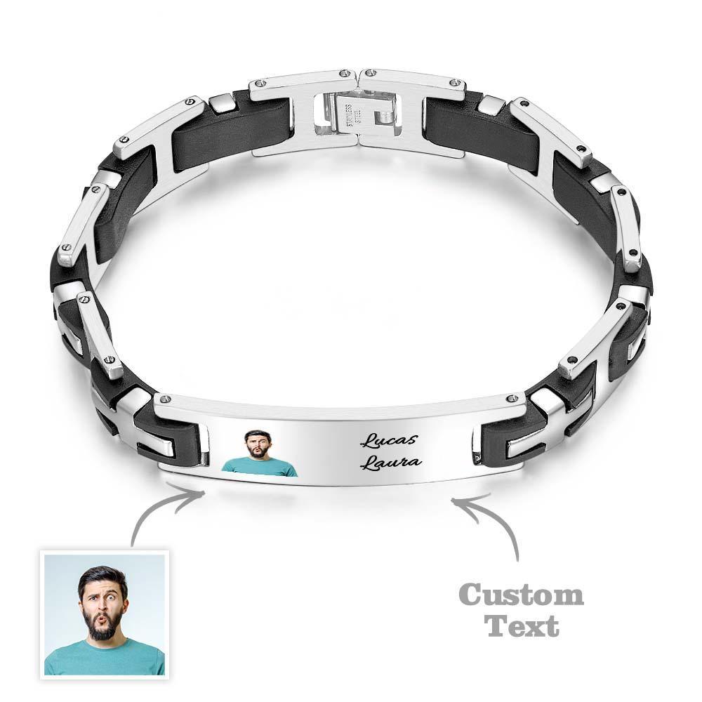 Nome Gravado Pulseira Jóias Personalizado Foto Pulseira Pulseira De Aço Inoxidável Masculino Presente Para Papai Presente Do Dia Dos Pais - soufeelbr