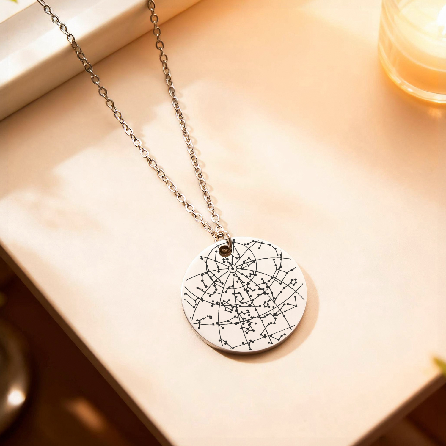 Colar Personalizado Com Moldura Do Céu Noturno E Mapa Estelar - Presente Para Ela - Presente De Aniversário - soufeelbr