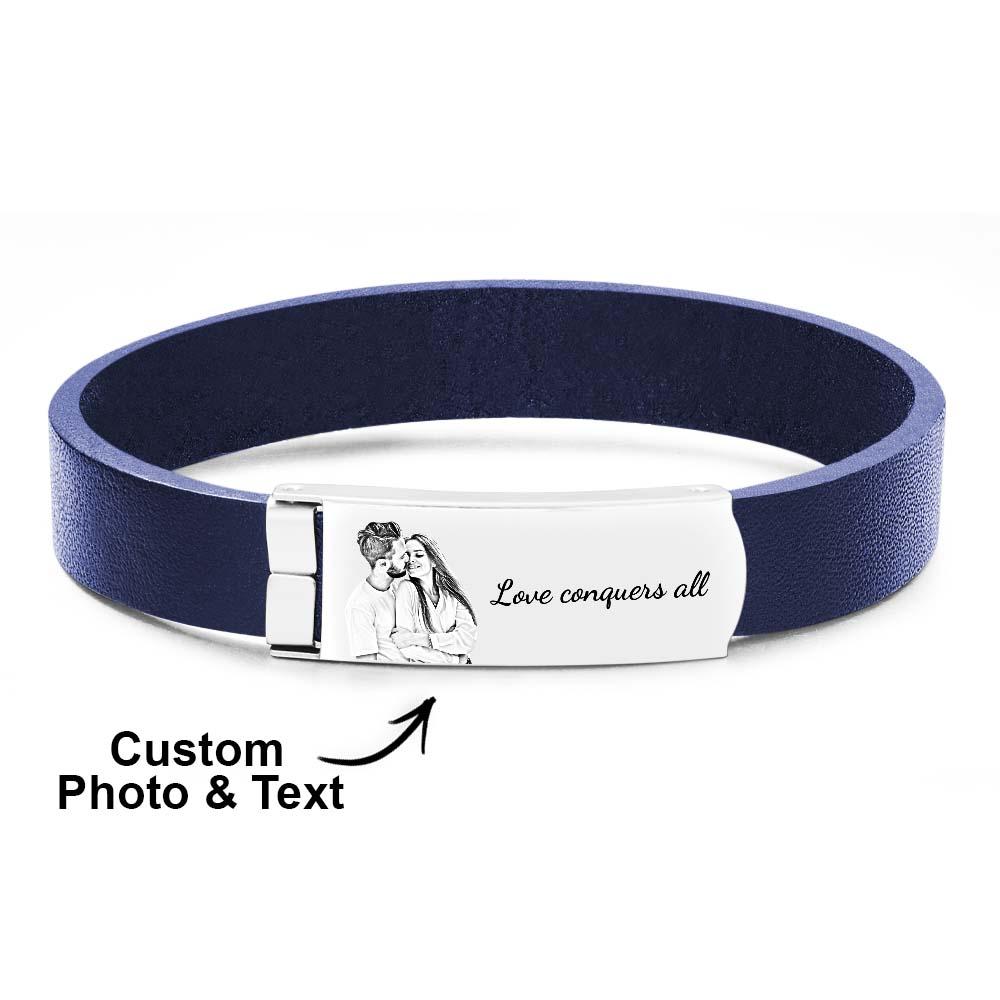 Pulseira De Couro Retrô Com Foto Personalizada E Acessório De Moda De Texto Para Homens - soufeelbr