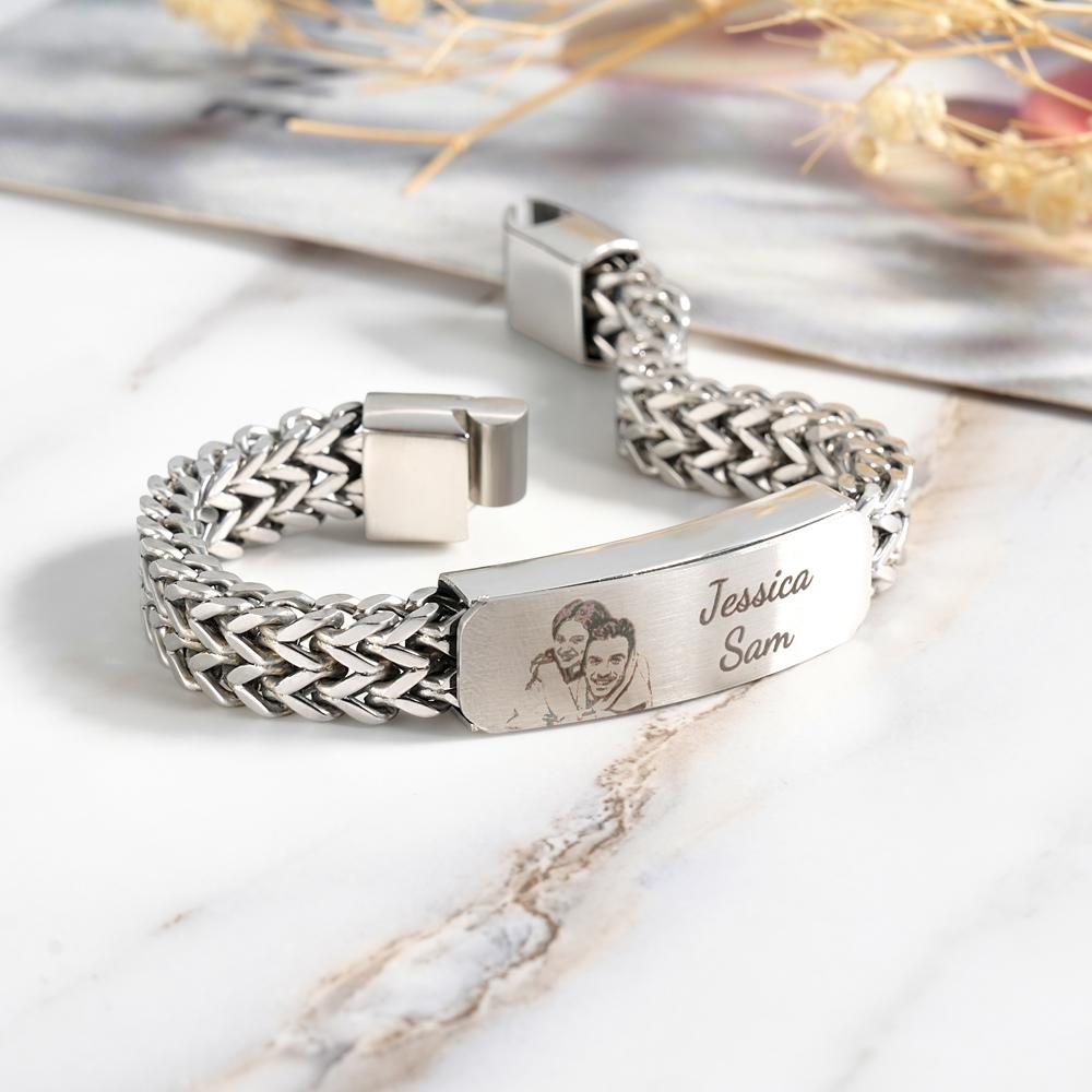 Pulseira Com Foto Personalizada E Gravada, Pulseira Com Corrente Masculina, Presente Para O Dia Dos Pais - soufeelbr