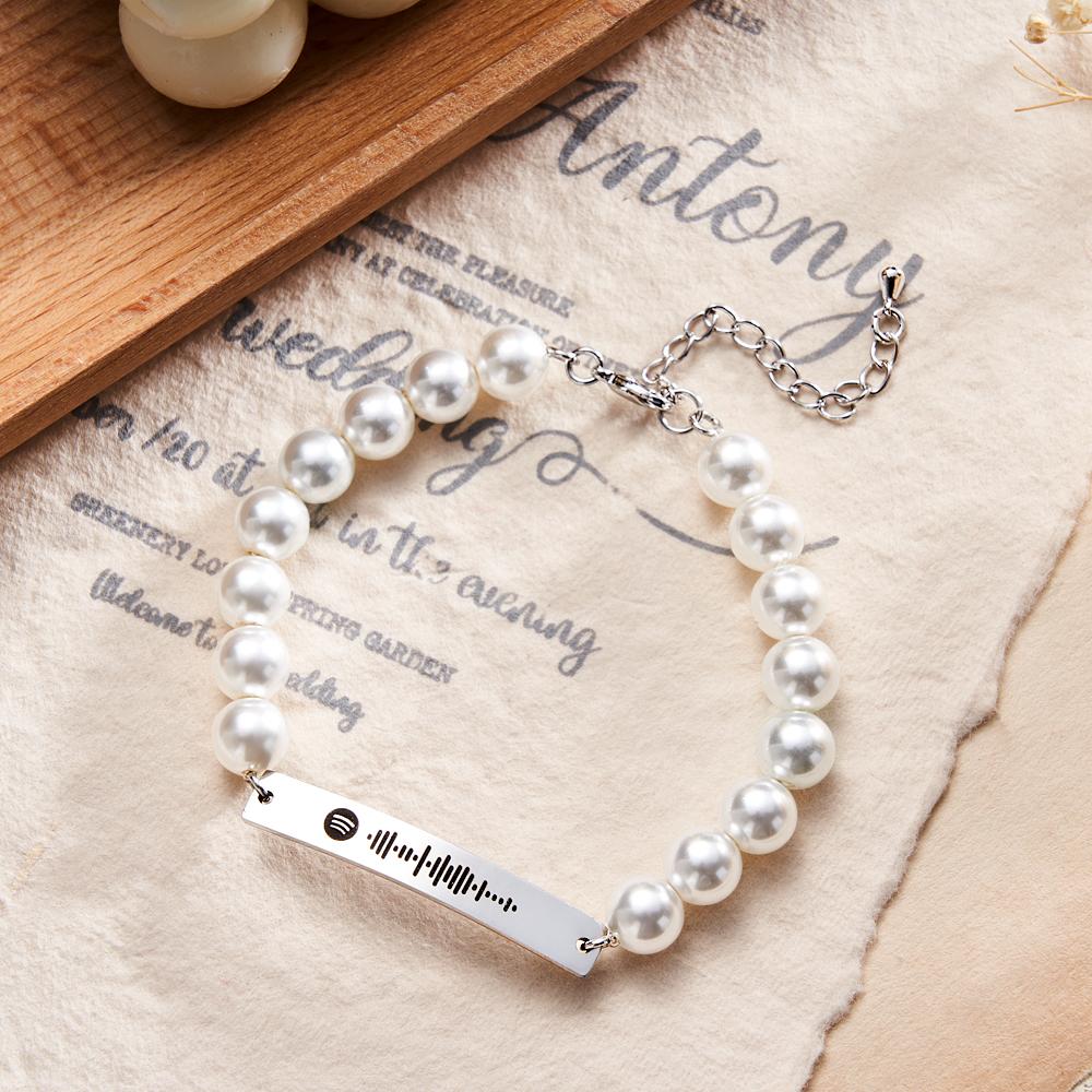 Pulseira De Código Spotify Escaneável Personalizada Pearl Love Gift - soufeelbr