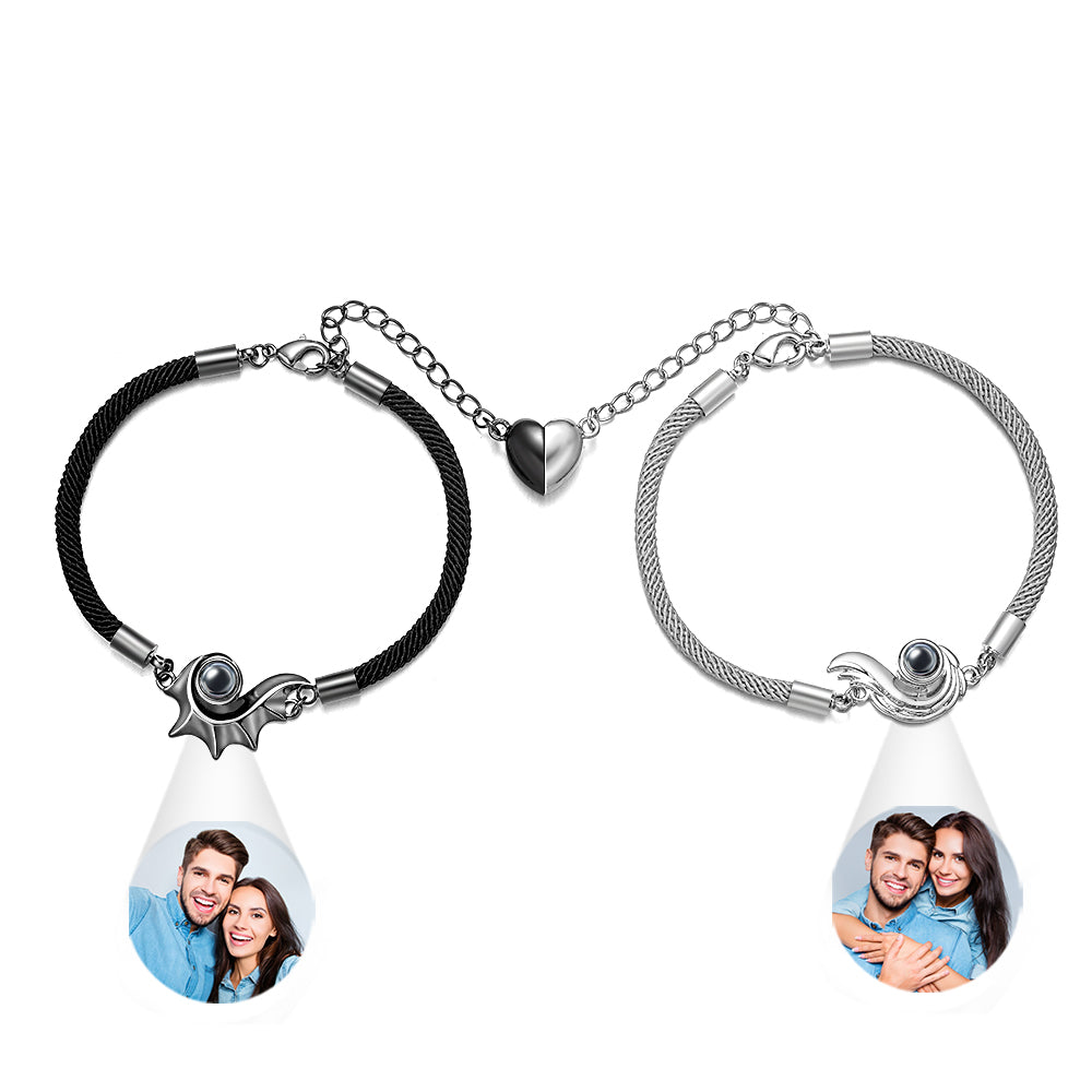Pulseira De Casal Com Projeção Personalizada Presente De Coração Magnético - soufeelbr
