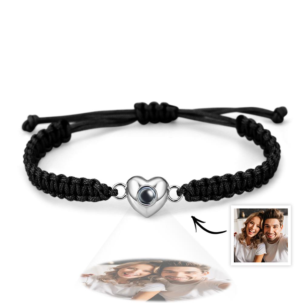 Pulseira De Projeção De Imagem Em Forma De Coração De Corda Preta De Moda Simples E Personalizada - soufeelbr