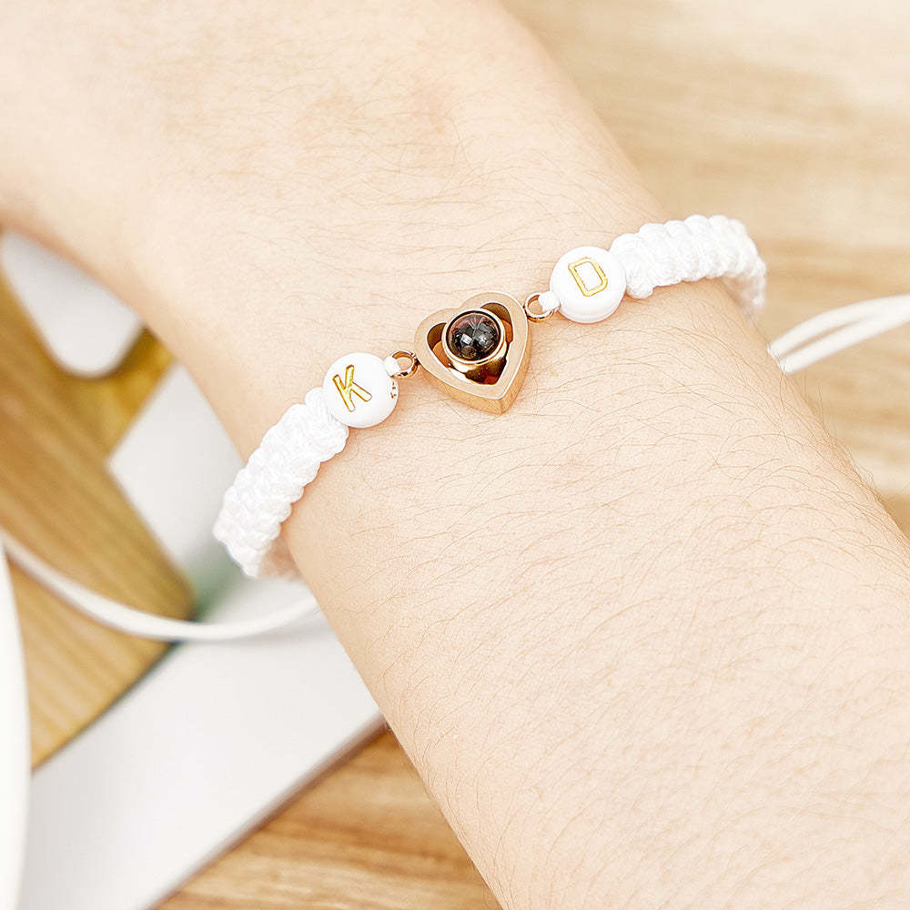 Pulseira De Projeção De Foto Trançada Personalizada Corda Rabo De Peixe Pulseira De Casal Presentes Para Amante - soufeelbr