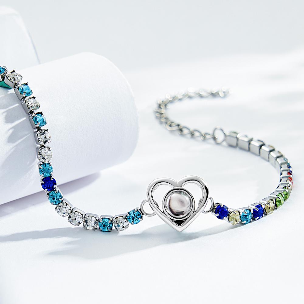 Pulseira De Projeção De Foto Personalizada Elegante Com Todos Os Diamantes Em Formato De Coração Pulseira Presentes Para Ela - soufeelbr