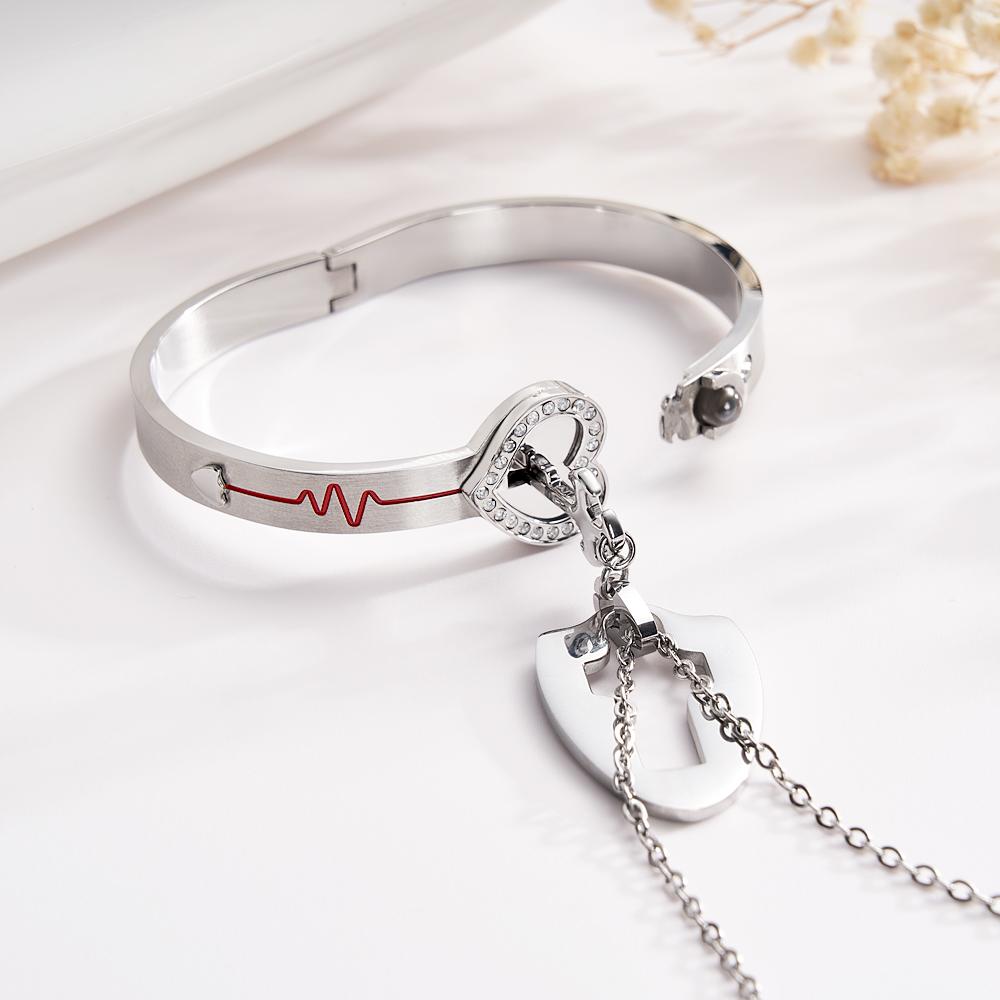 Colar Com Pingente De Chave De Escudo De Projeção Personalizado E Pulseira De Bloqueio Você Segura A Chave Do Presente Do Meu Coração - soufeelbr