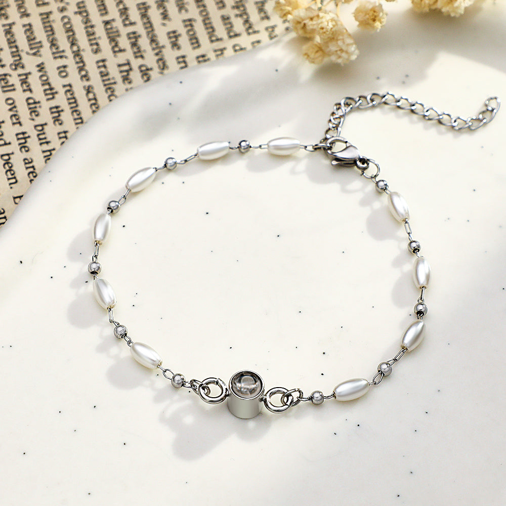 Pulseira De Foto De Projeção Personalizada Com Corrente De Pérola Para Presente De Menina - soufeelbr