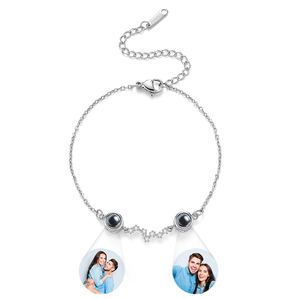 Pulseira Personalizada Com Foto De Dupla Projeção Acompanhada De Diamantes - soufeelbr