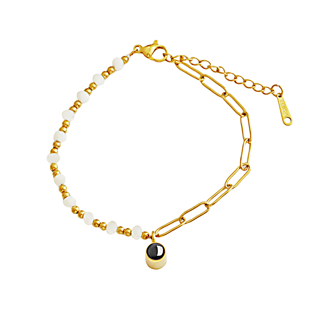 Pulseira De Projeção De Foto Personalizada Pulseira Circular De Luxo Vintage 18k Banhada A Ouro Pulseira De Pérola De Aço Inoxidável À Prova D'água Presente Para Ela - soufeelbr