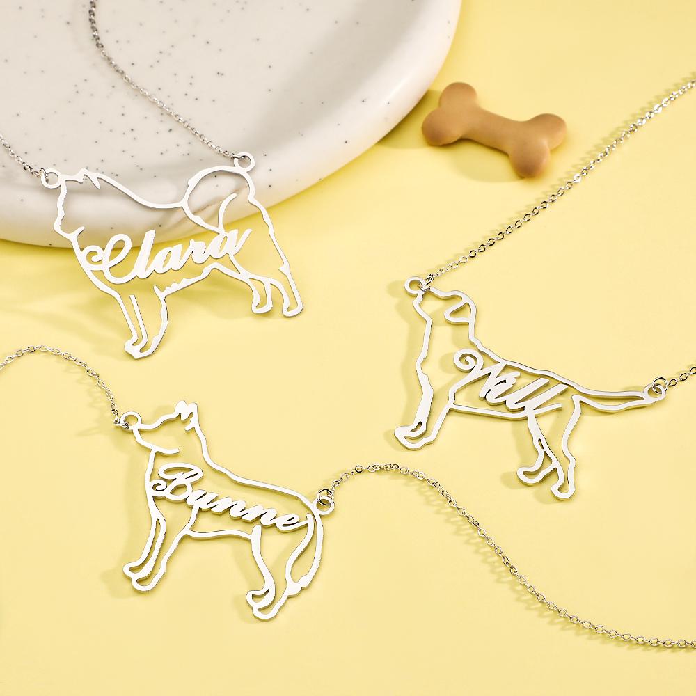 Colar Personalizado Com Nome E Contorno De Cachorro, Presentes Criativos Para Amantes De Cães - soufeelbr