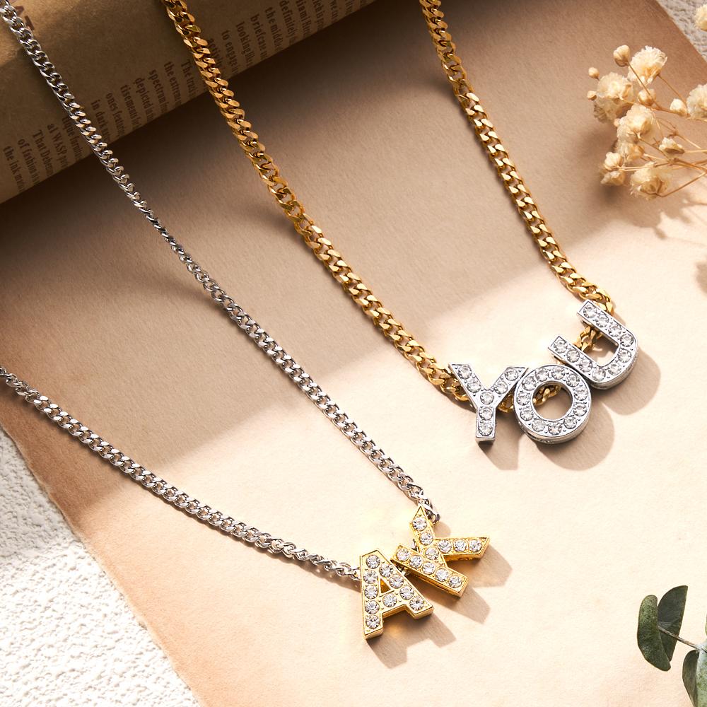 Colar Cubano Gelado Com Nome Personalizado, Colar Com Letras Iniciais Da Moda, Presentes Para Ela - soufeelbr