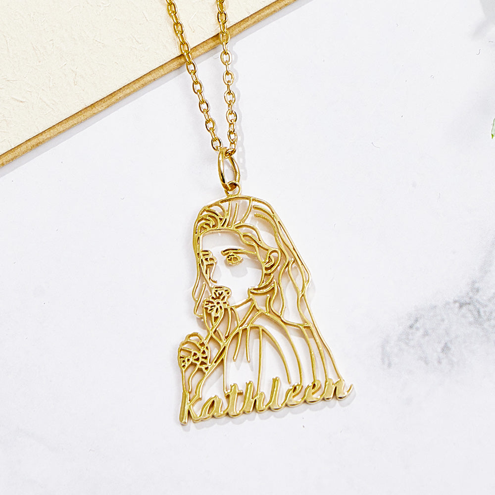 Colar De Desenho De Arte De Linha De Retrato Com Nome Personalizado Para Ela - soufeelbr