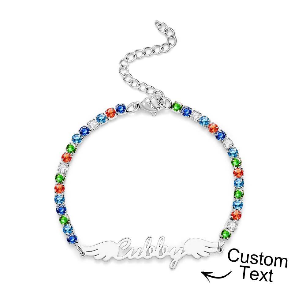 Pulseira De Tênis Com Nome Personalizado, Elegante, Asas De Anjo, Pulseira Com Todos Os Diamantes, Presente Para Ela - soufeelbr