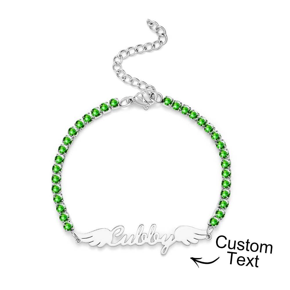 Pulseira De Tênis Com Nome Personalizado, Elegante, Asas De Anjo, Pulseira Com Todos Os Diamantes, Presente Para Ela - soufeelbr