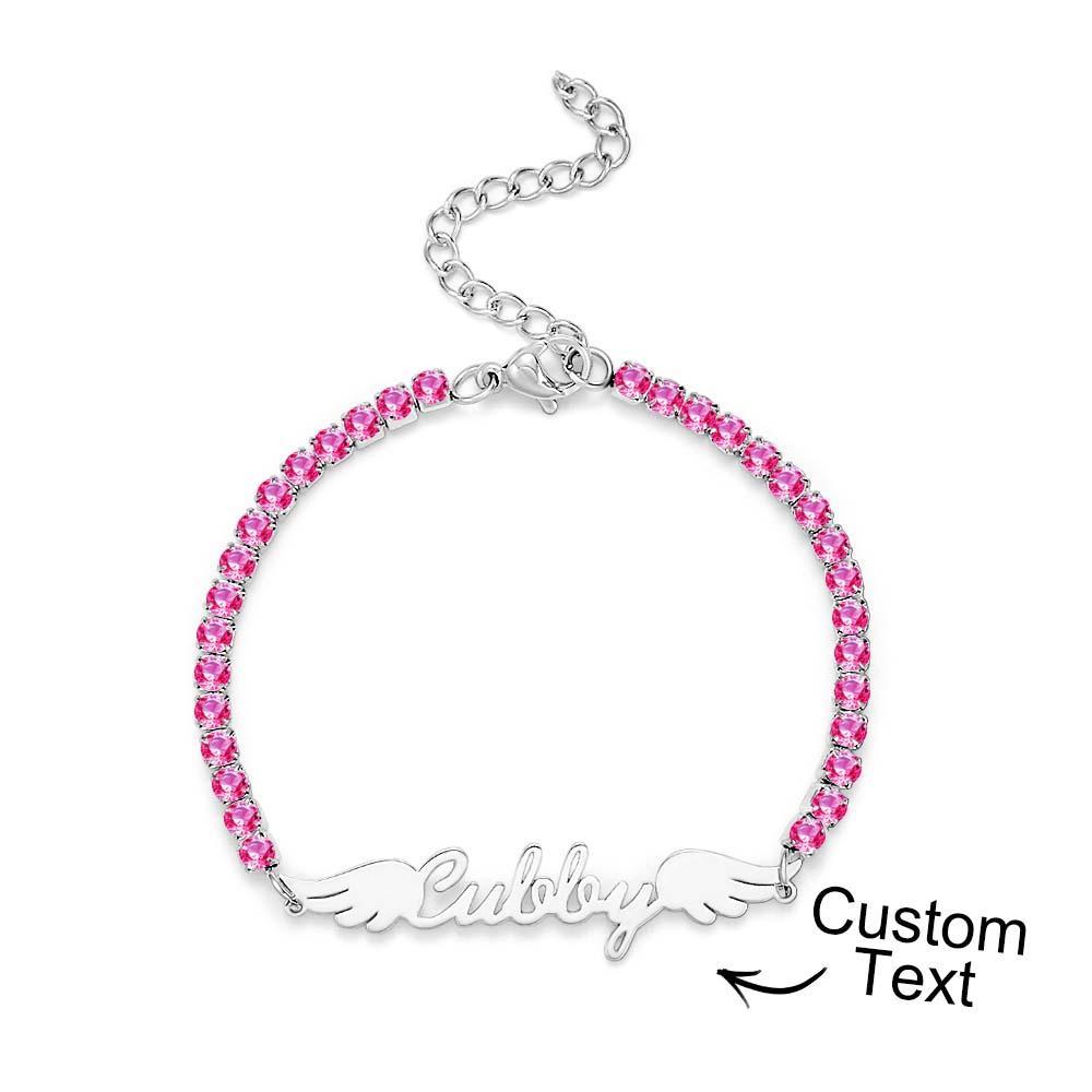 Pulseira De Tênis Com Nome Personalizado, Elegante, Asas De Anjo, Pulseira Com Todos Os Diamantes, Presente Para Ela - soufeelbr