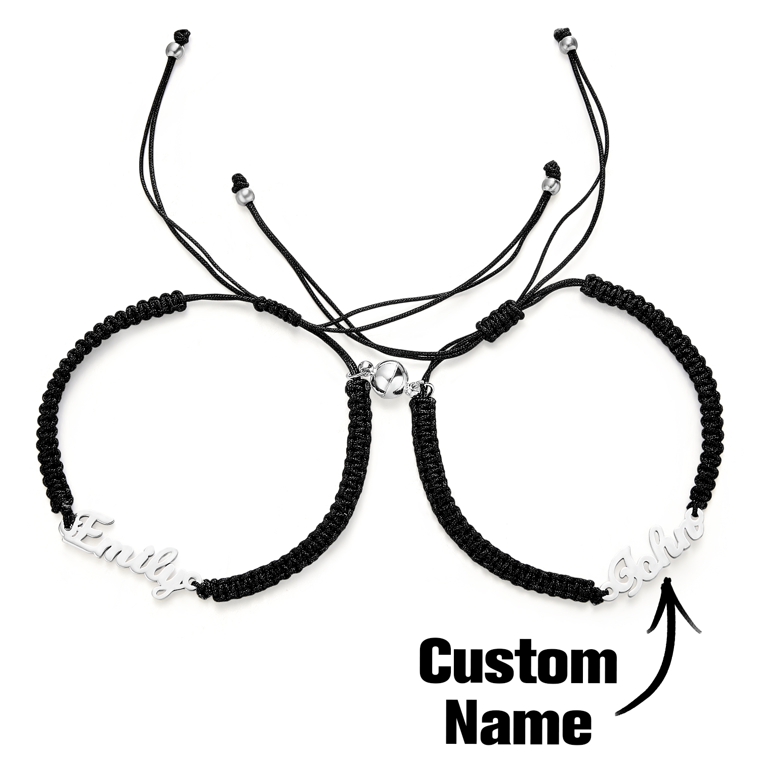 Pulseira Personalizada Com Nome Trançado E Coração, Pulseira De Casal Personalizada Com Coração, Pulseira Ajustável Unissex, Presentes Para Casais - soufeelbr