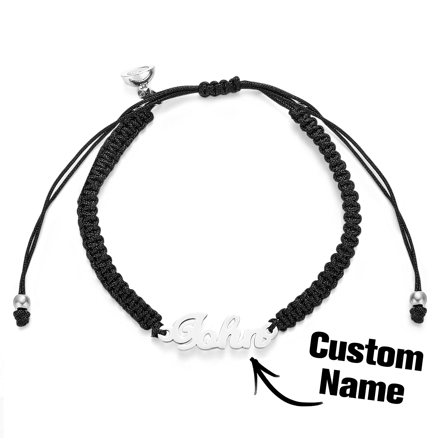 Pulseira Personalizada Com Nome Trançado E Coração, Pulseira De Casal Personalizada Com Coração, Pulseira Ajustável Unissex, Presentes Para Casais - soufeelbr