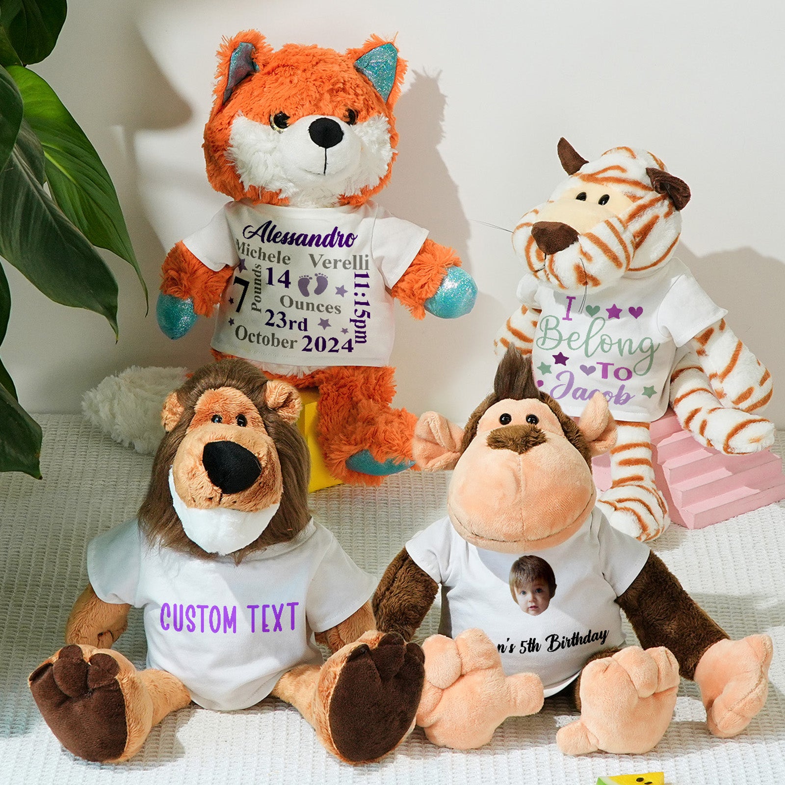 Presente De Anúncio De Nascimento De Brinquedo De Pelúcia Animal Personalizado Para Chá De Bebê - soufeelbr