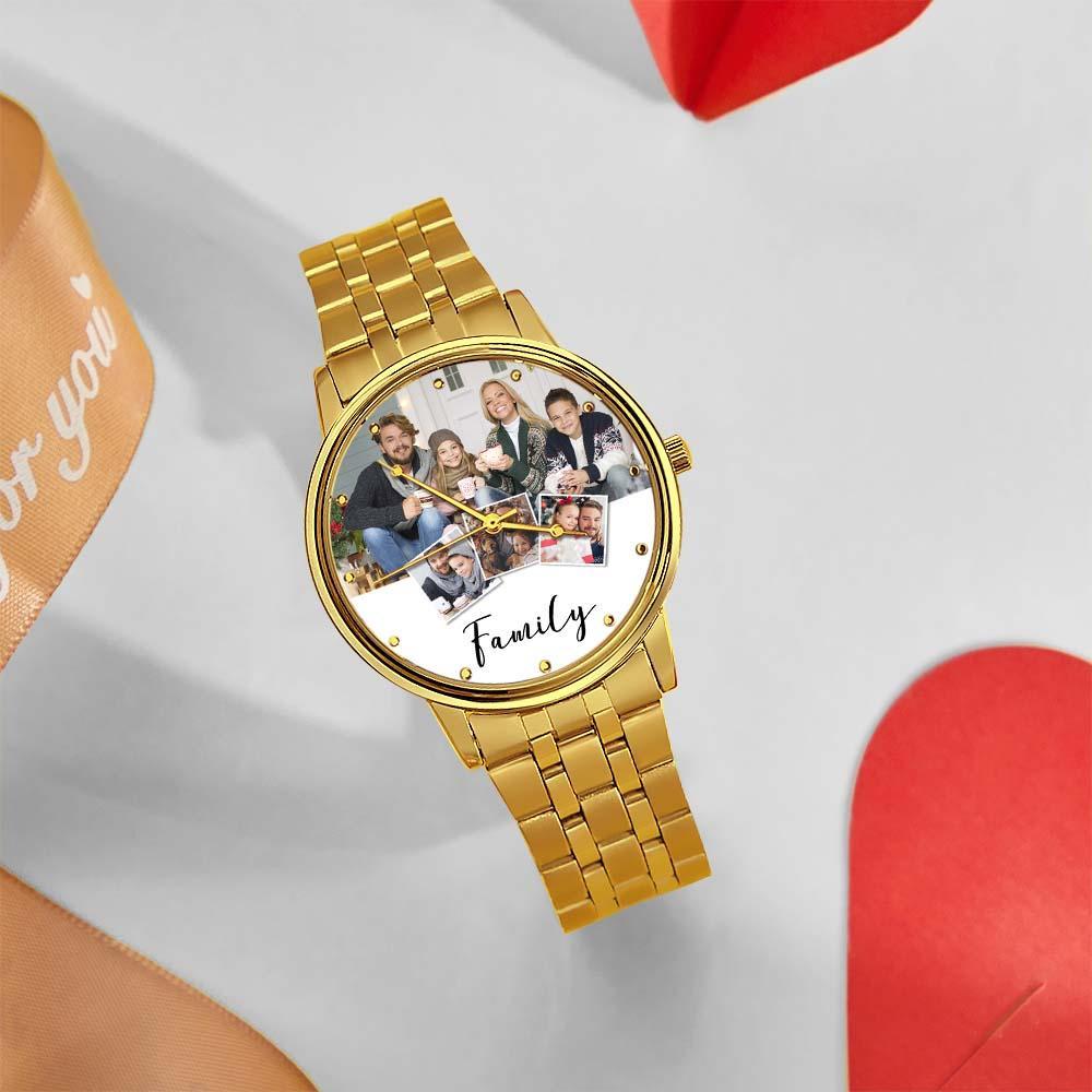 Pulseira De Liga Preta Masculina Gravada Personalizada Com Foto Relógio Presentes De Natal Para Minha Família - soufeelbr
