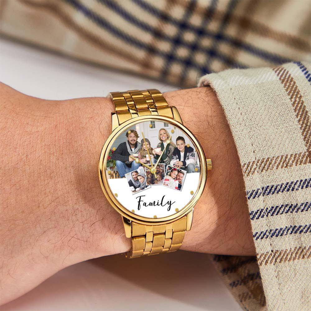 Pulseira De Liga Preta Masculina Gravada Personalizada Com Foto Relógio Presentes De Natal Para Minha Família - soufeelbr