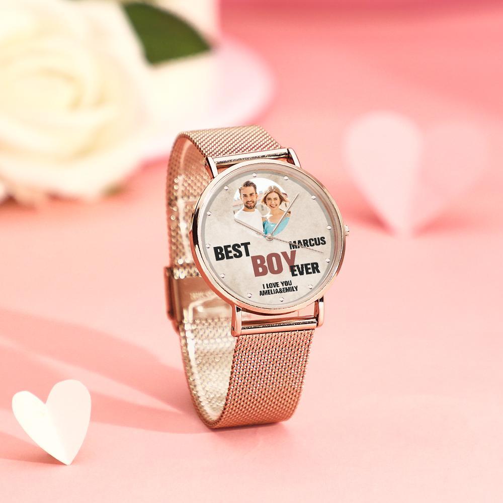 Relógios Fotográficos Gravados Personalizados Com Pulseira De Liga, Presente De Dia Dos Namorados Para Ele - soufeelbr