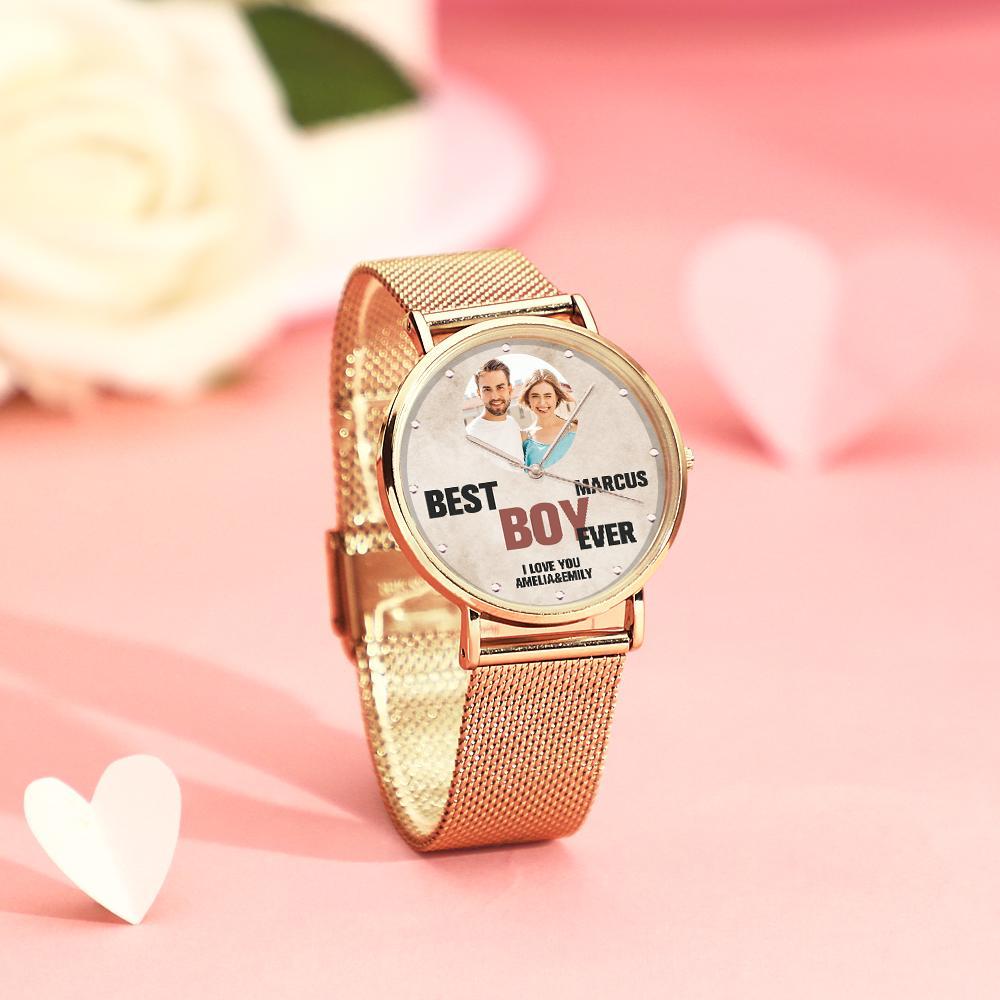Relógios Fotográficos Gravados Personalizados Com Pulseira De Liga, Presente De Dia Dos Namorados Para Ele - soufeelbr