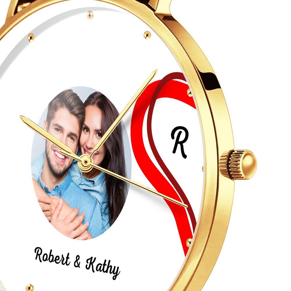 Emendando Relógio Com Foto De Coração Vermelho, Presentes Românticos De Dia Dos Namorados Para Casais - soufeelbr